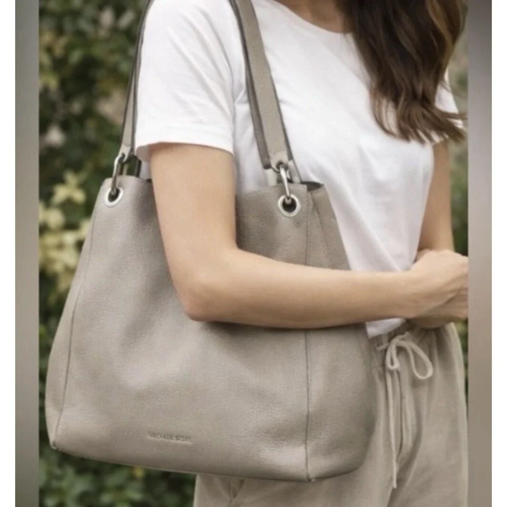 Michael Kors Shoulder Bag Purse Raven Stone Grey Pebbled Genuine Leather Large